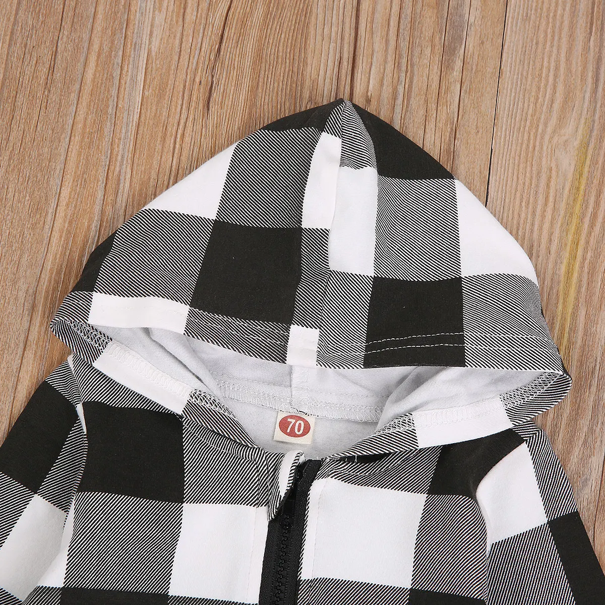 

Baby Boys Long Sleeve Jumpsuit Autumn Personality Plaid Hooded Zipper up Romper Casual Clothes