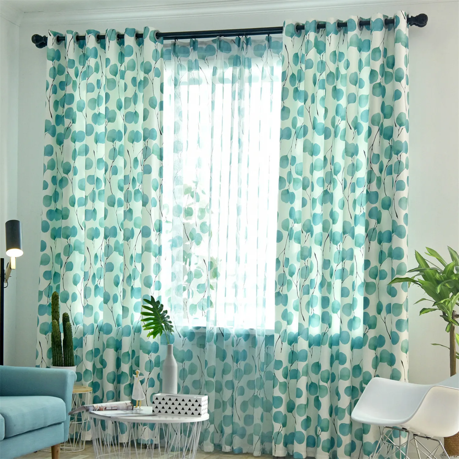 

Nordic Style Blackout Curtains for Living Room Kitchen Green Leaves Soft Hand Feeling Blinds Finished Drapes