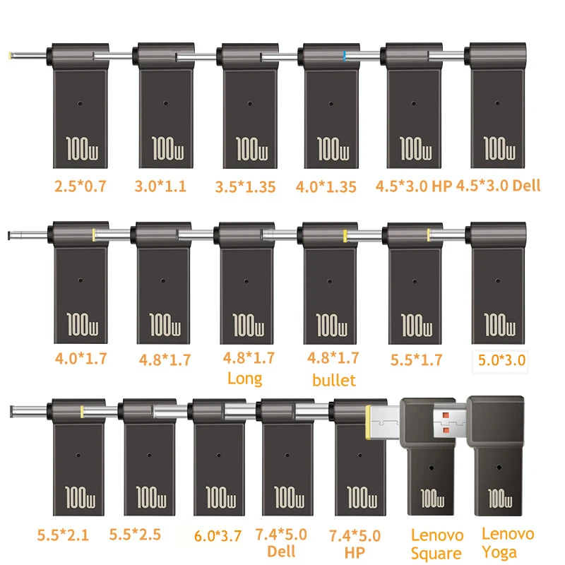 

PD 100W Fast Charging Plug USB Type C Female Jack socket to 4.5x3.0 4.0x1.7 5.5x2.1 5.5x2.5 7.4x5.0 4.0x1.35 male plug Converter