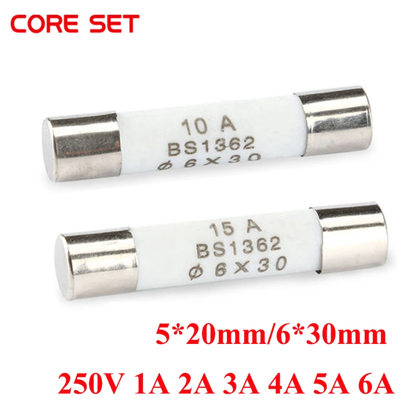 10 шт./лот 5*20 мм 6x30 Керамика предохранитель 250V 1A 2A 3A 4A 5A 6A 10A 20A плавкие керамики