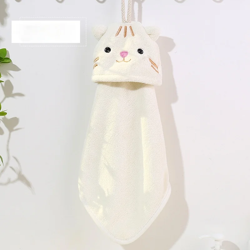 

38*22CM Cute Animal Hanging Soft Coral Velvet Hand Towel Absorbent Microfiber Bathroom Kitchen Towel Cloth