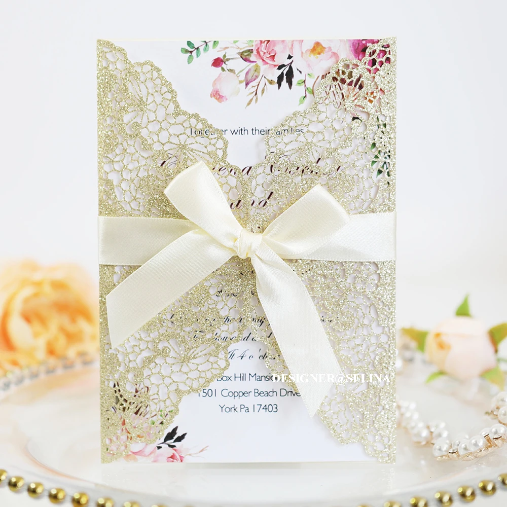 (50 шт./лот) Шампанское кружевное платье с цветочным рисунком на свадьбу