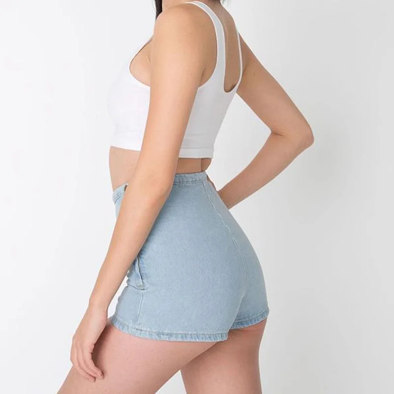 Шорты GOPLUS женские джинсовые с завышенной талией синие черные белые C1078 на лето