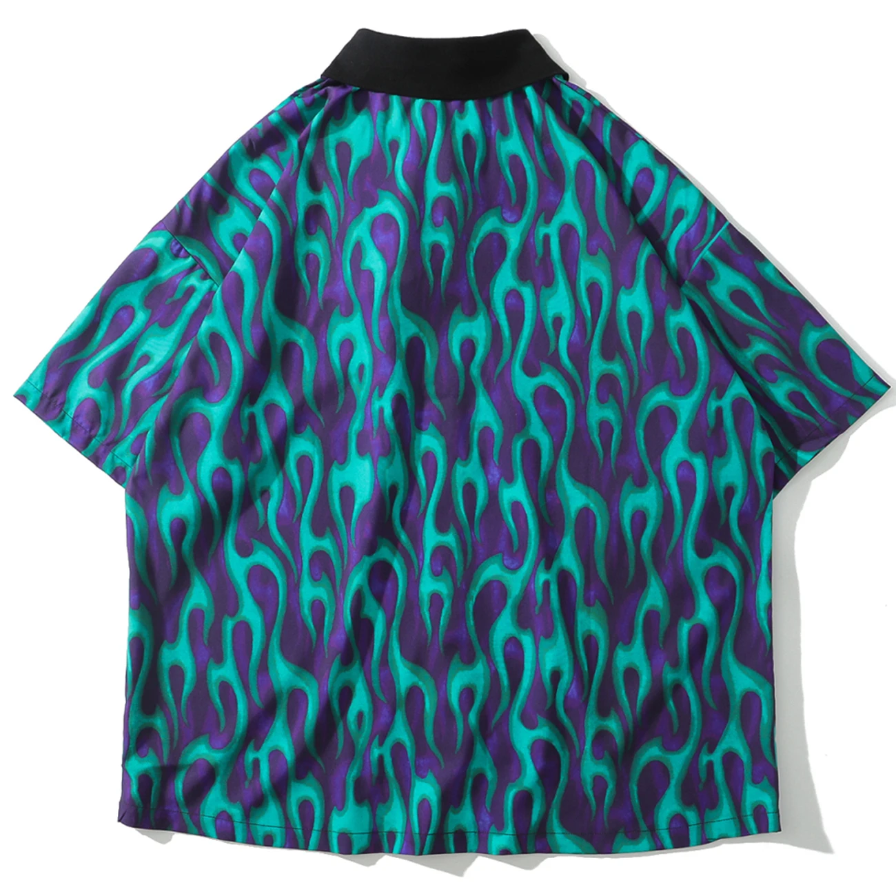 LACIBLE в стиле хип хоп голубого пламени рубашки Для мужчин 2020 Лето Harajuku свободный