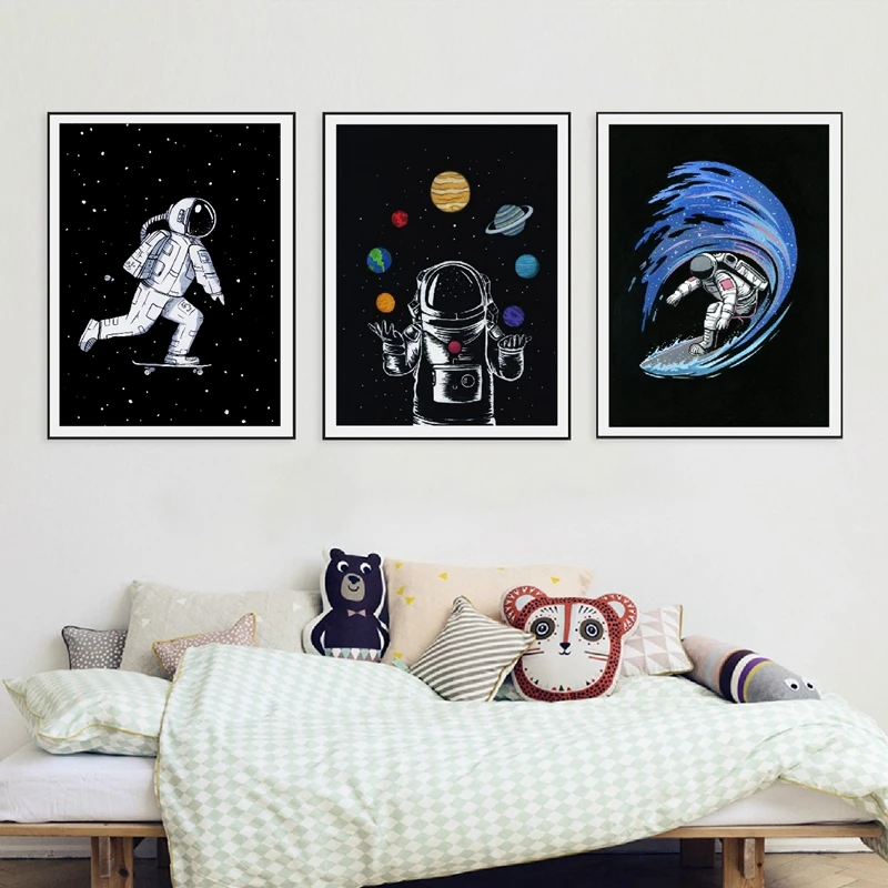 

Space Astronaut Boys Wall Art Canvas Painting Outer Space Galaxy Spaceman Posters and Prints Wall Pictures Kids Room Decor