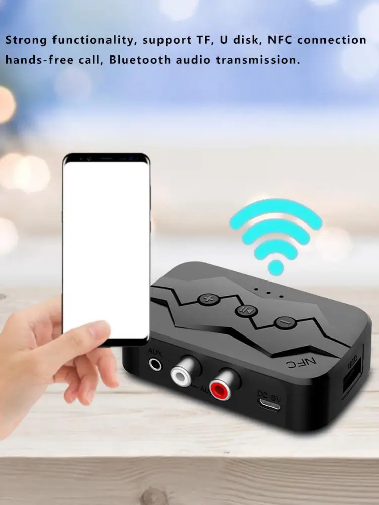 

Bluetooth 5.0 receiver 3.5 mm AUX jack RCA music wireless audio adapter NFC Bluetooth transmitter supports TF card U disk