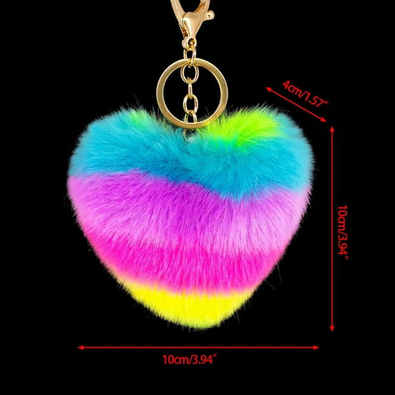 

Novelty Rainbow Heart KeyChain Bag Hang Plush Toy Pendant Pop Pom Keyring