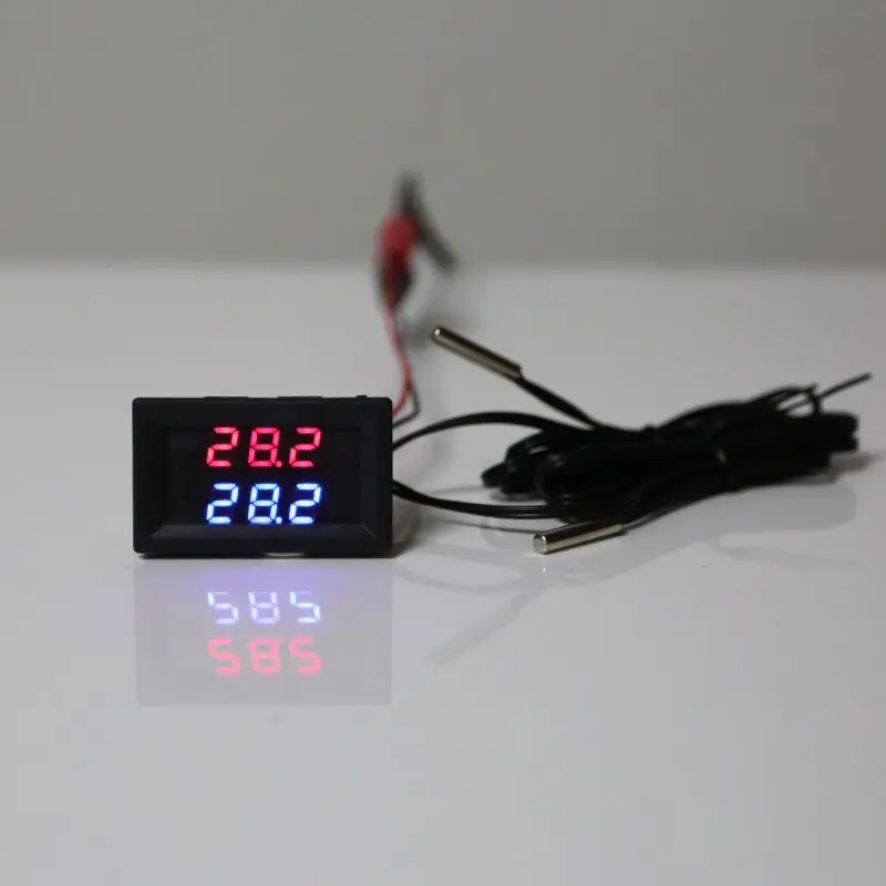 

Dual Display DC 5V-80V Thermometer w 2 NTC Waterproof Temperature Sensor 12V 24V 72V Car Motorcycle