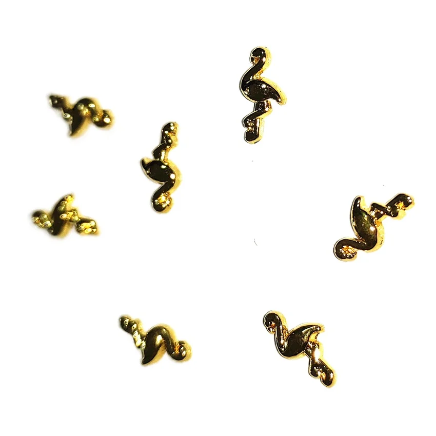 

50Pcs Flamingo Nail Art Decorations 3d Charms Accessories Stickers Silver Cute Animal Studs Spring Design New Golden Decals