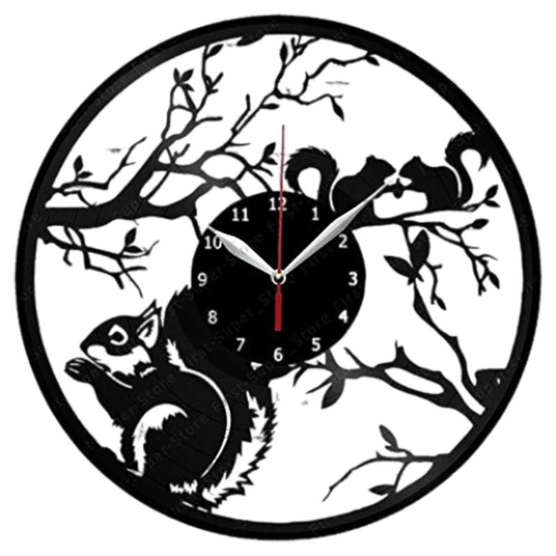

Эксклюзивные виниловые часы ручной работы в виде белки, художественный декор, домашние настенные часы с виниловой пластиной, оригинальный ...
