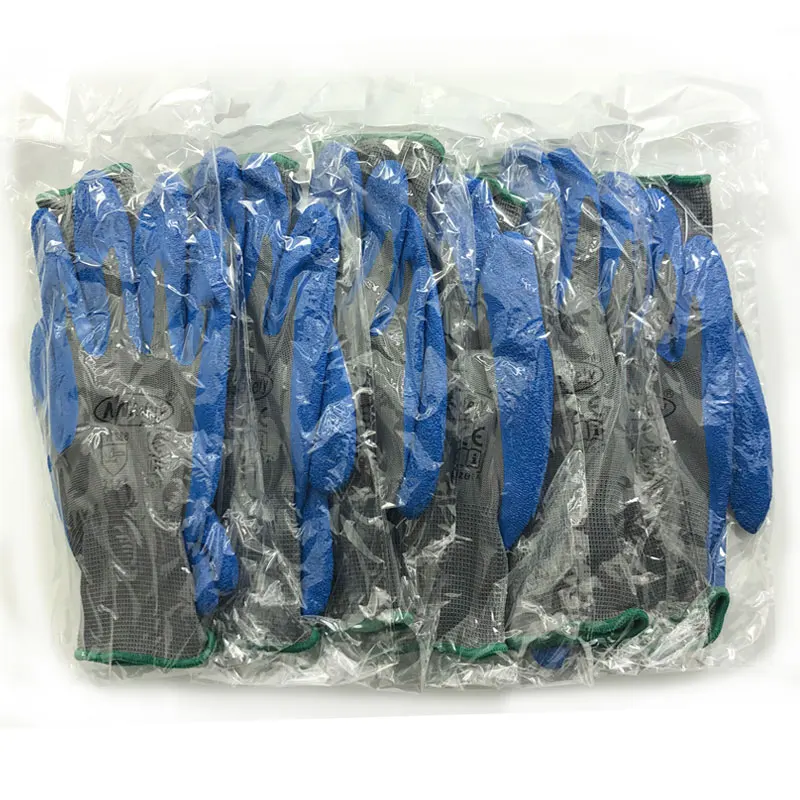 Рабочие перчатки с резиновым покрытием для рук синие хлопковые рабочие митенки