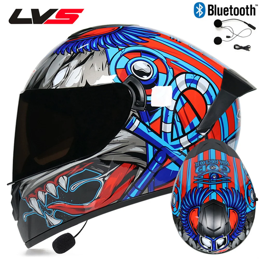 

2022 DOT New LVS Motorcycle Bluetooth Helmet Men Women Racing Motocross Full Face Dual Visor Lens Helmets Casco Moto Capacete