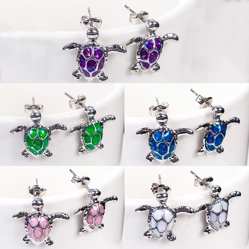 1 пара зеленые эмалированные птицы милые черепашки серьги гвоздики для женщин