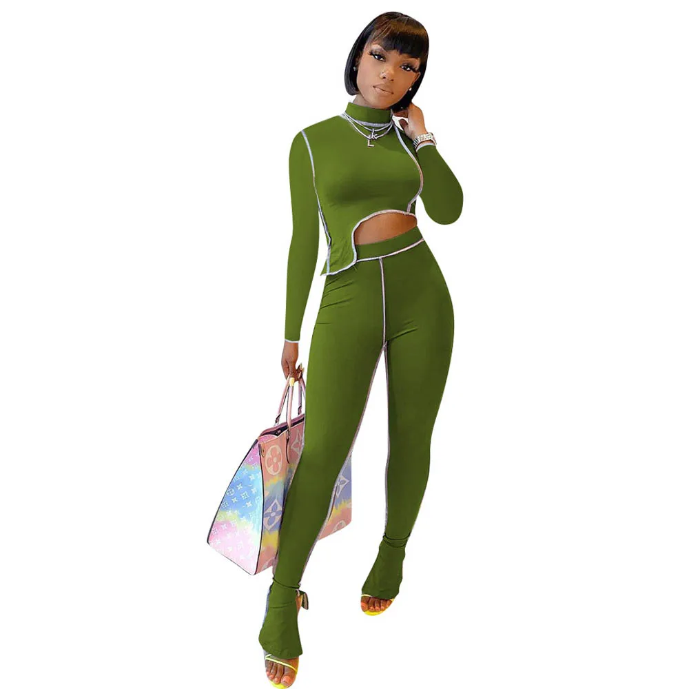 

Women 2020 Two Piece Track Set Crop Top Pants Set Flare Bottom Two Piece Pants Set for Women