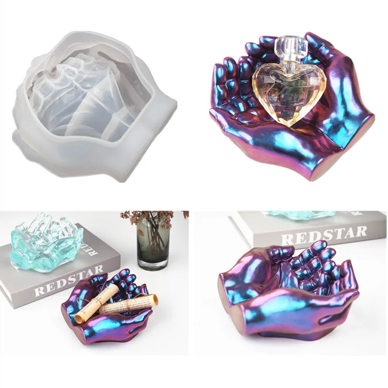 Both Hands Storage Box Plate Ashtray Ornaments silicone mold Crystal Epoxy Resin Silicone Mould Jewelry Making DIY Tool