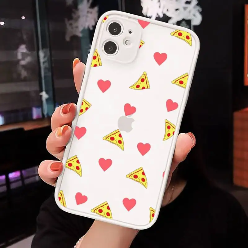 

Cute cartoon hamburger fries pizza Phone Case For iPhone 12 11 Mini Pro XR XS Max 7 8 Plus X Matte transparent White Back Cover
