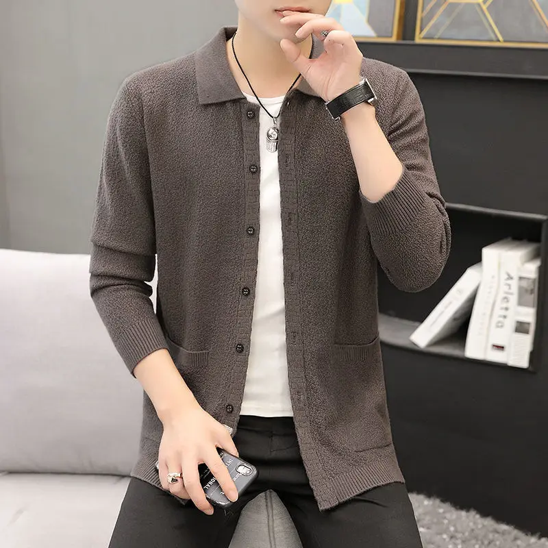 

E-BAIHUI Cardigan Male V-neck Knitted Sweater Men Clothes Casual Slim Fit Contrast Color Fashion Trend Oversize Coat Knitwear