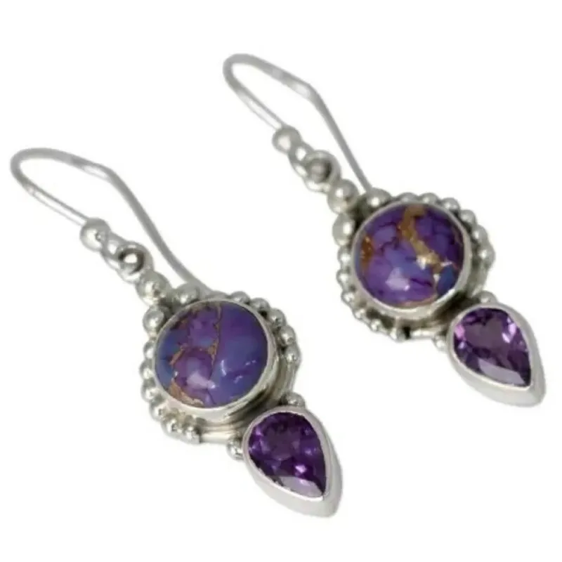Винтажные круглые висячие серьги из натурального аметиста для женщин фиолетовые