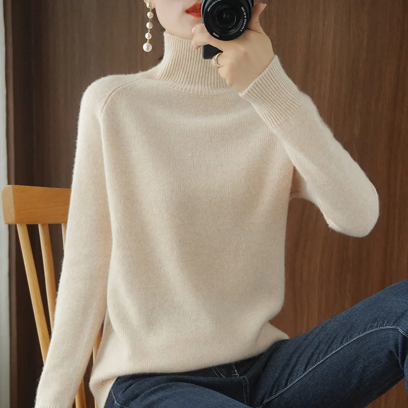

Женский пуловер с высоким воротником-стойкой, свободный плотный однотонный трикотажный свитер с длинным рукавом, Осень-зима