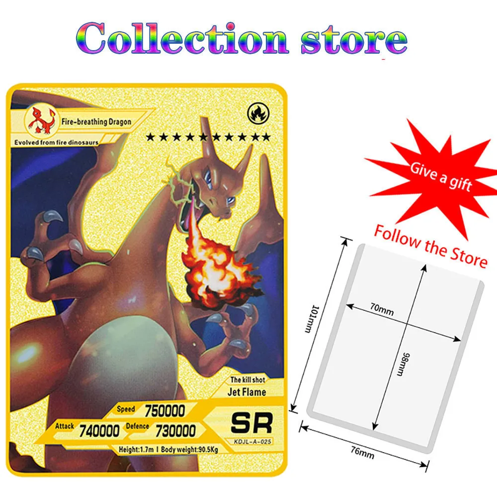 

12 Styles Pokemon Double color Game Card Anime Battle Metal Card Toys Charizard Mewtwo Pikachu Collection Game Metal Toy Card