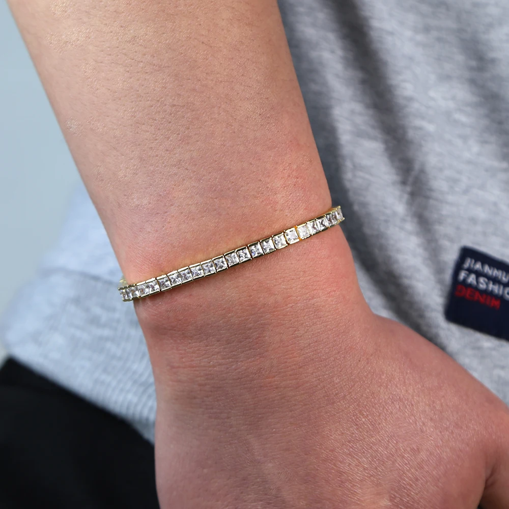 Новый Iced AAAA фианит Циркон теннисная цепочка браслеты мужские хип хоп Ювелирные