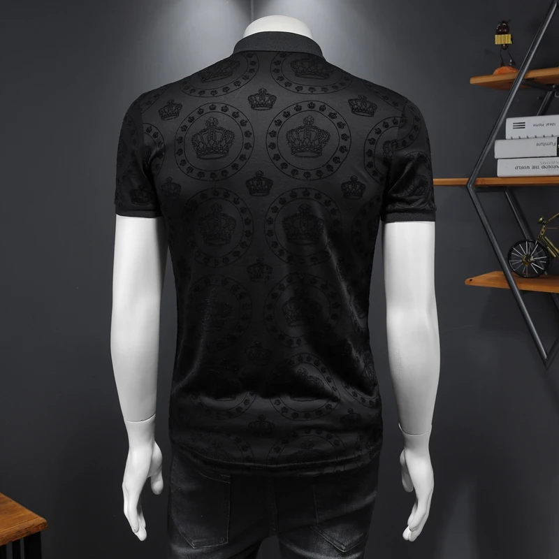 

Top Quality Men Polo Shirts New Arrivals Flocking Lapel Classic Brand Short Sleeve Crown Male Summer Clothing E0405