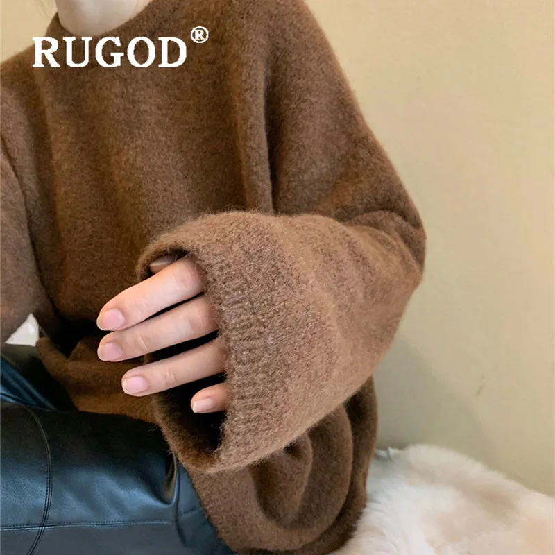 Женский однотонный теплый джемпер RUGOD Пушистый пуловер размера плюс в Корейском