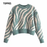 toppies 2021 autumn zebra striped sweater women knitted cropped tops female jumpers contrast color