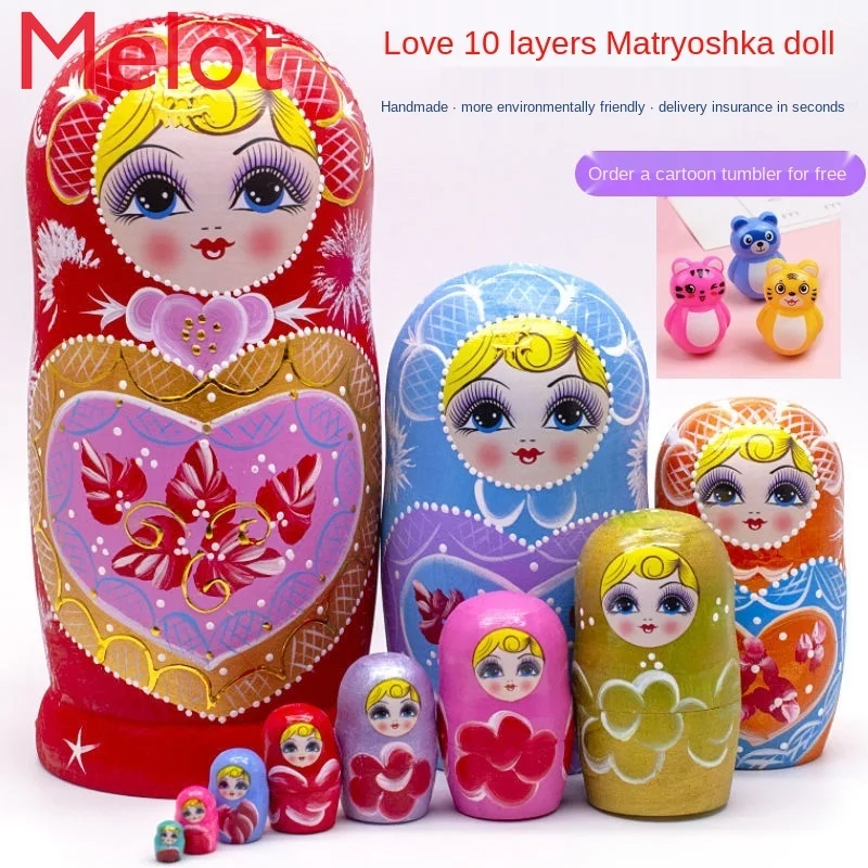 

7-Layer 10-Layer Matryoshka Doll Painted High-End Solid Wood Exquisite Gifts Handmade High Quality and Durable Good Stuff