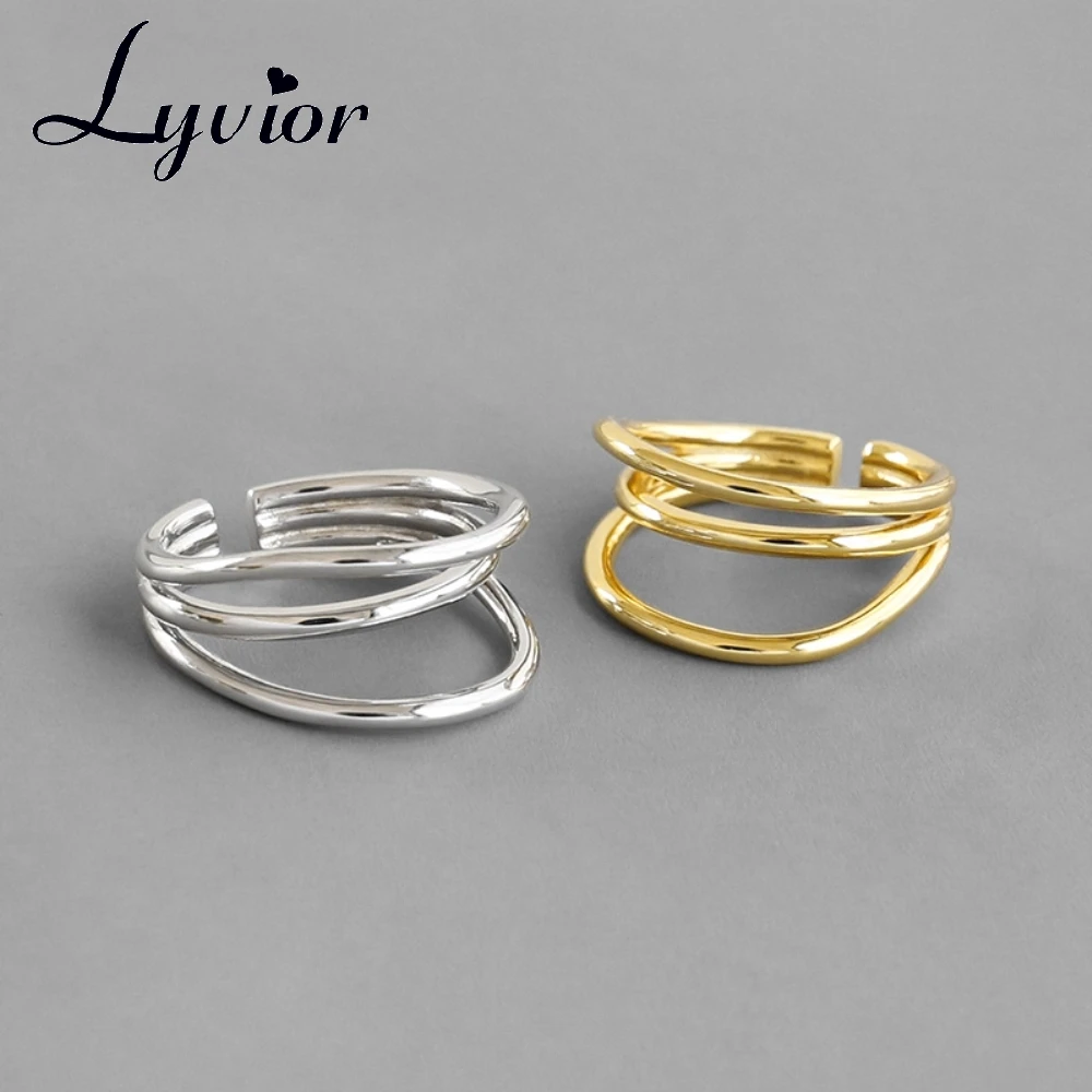 Lyvior Открытое кольцо из стерлингового серебра 925 пробы три слоя линий подарки