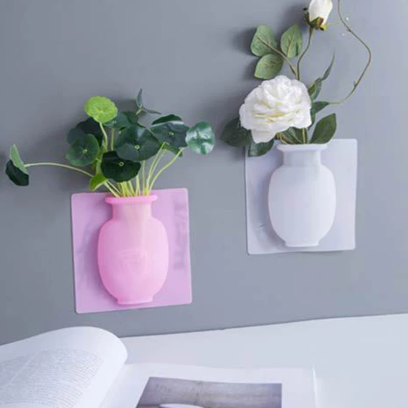 Силиконовая клейкая ваза настенный цветочный горшок волшебный цветок контейнер