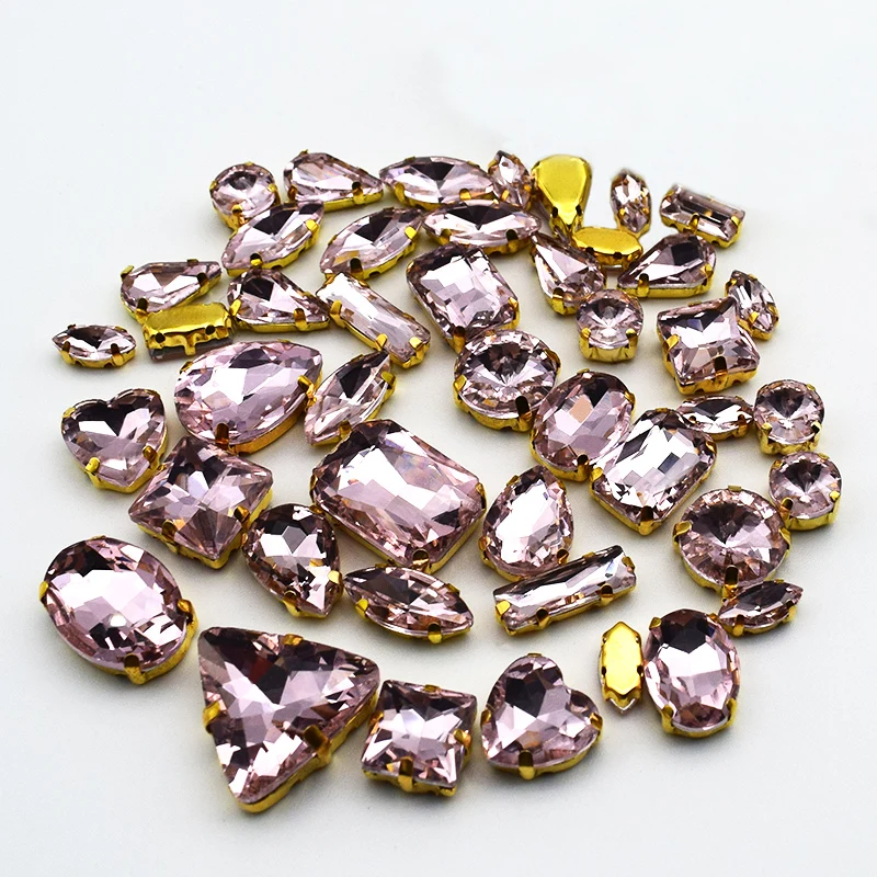 

Golden Claw Crystal Pink Mix Shape Glass Crystal Sew on Rhinestones DIY Decoration 45Pcs/Bag
