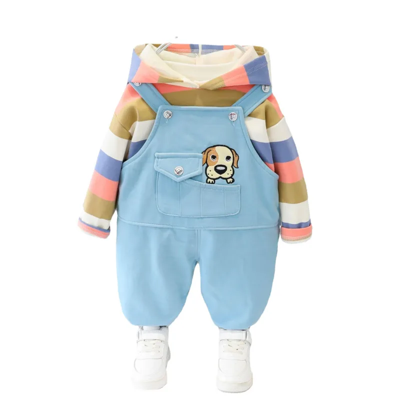 

Детская спортивная одежда, новое демисезонное пальто, хлопковая куртка с капюшоном для маленьких девочек и мальчиков, штаны, 2 шт./компл., детская спортивная одежда с мультяшным рисунком