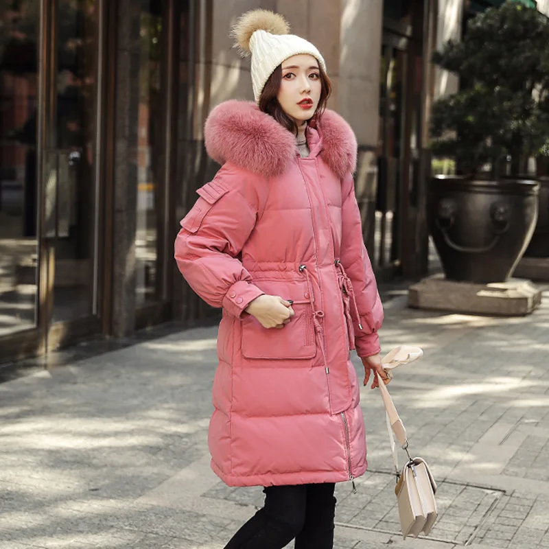 Большой натуральный енотовый меховой воротник теплый зимний пуховик с капюшоном