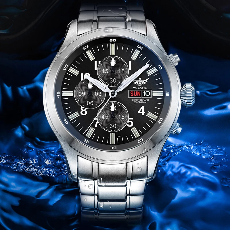 Часы-хронограф Мужские кварцевые водостойкие 100 м | Наручные часы