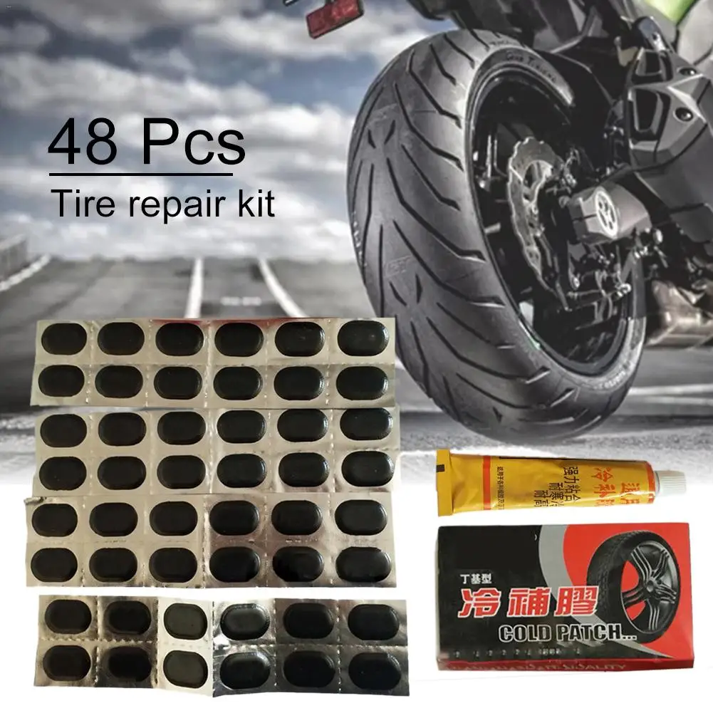 

48 Pcs+1 Glue High Quality Oval Bicycle Bike Tire Tyre Rubber Patch Piece Cycling Puncture Repair Tools Kits