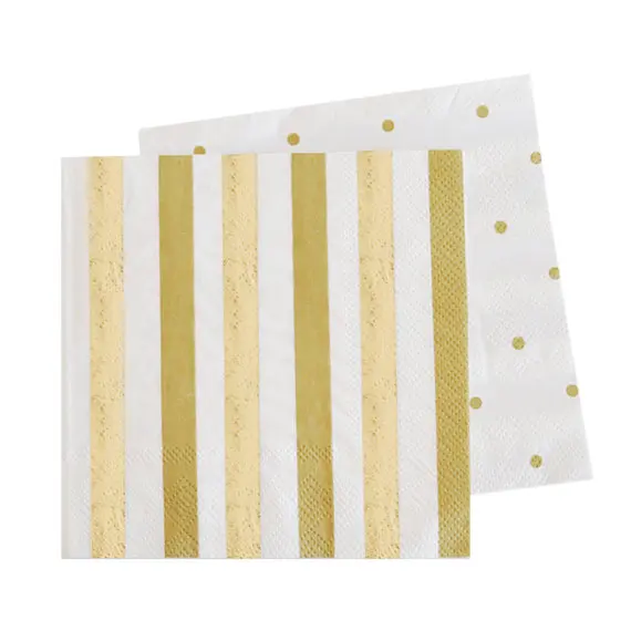

200pcs Foil Gold Stripe Paper Napkin 33x33cm for Wedding Supplies Party Decoration Kids Birthday Tissue Serviettes Decoupage