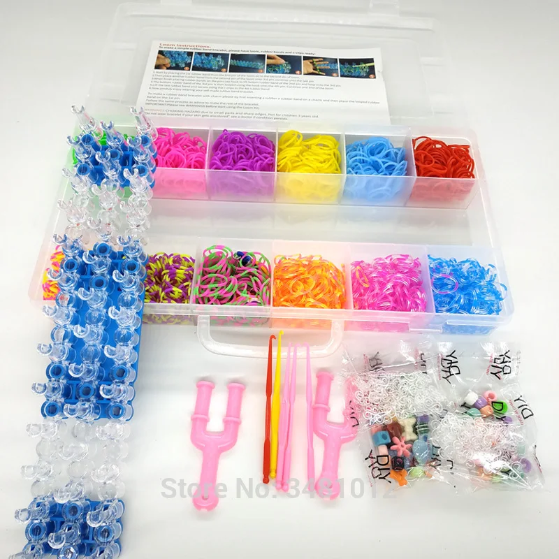 

1800pcs Colorful Rubber Loom Bands Elastic DIY set Box Girls Gift Weaving Bracelet Tool Kit Kids Toys for Children 7 8 10 Years