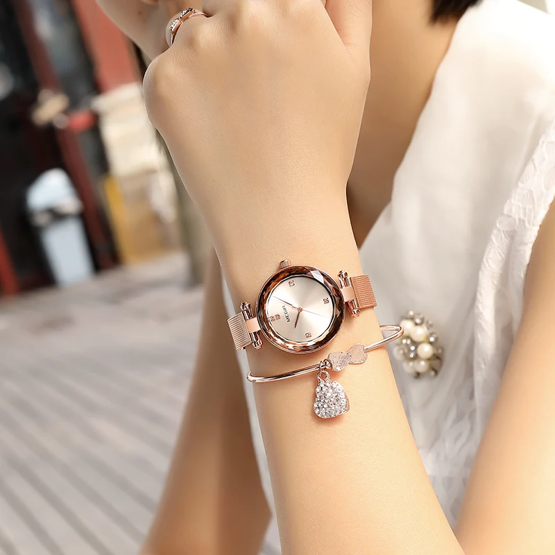 Новые MEGIR Роскошные модные часы с бриллиантами Rosegold синие женские Простые Женские часы водонепроницаемые кварцевые наручные часы Relogio Feminino