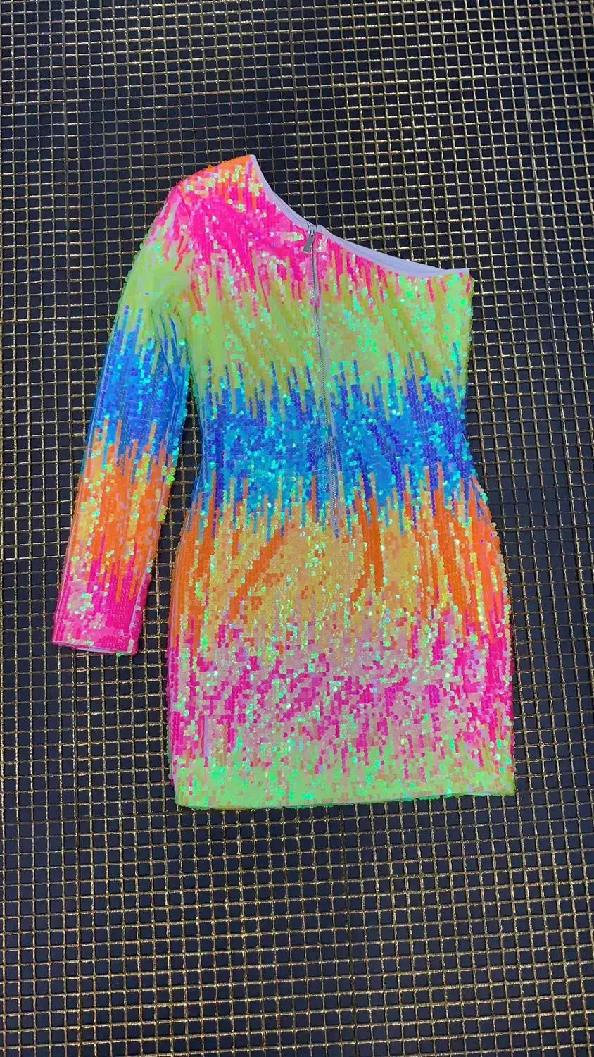 High Quality Spring Women Sexy One Shoulder Long Sleeve Sequins Bandage Dress Simly Tara 2020 Bodycon Fashion Female Party | Женская