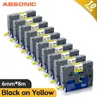 Absonic 10PK 6 мм FX611 гибкий кабель с ПВХ изоляцией этикетка для Brother FX611 ленты черный на желтом цвете совместимы для Brother чайник PT-H110 PT-H105