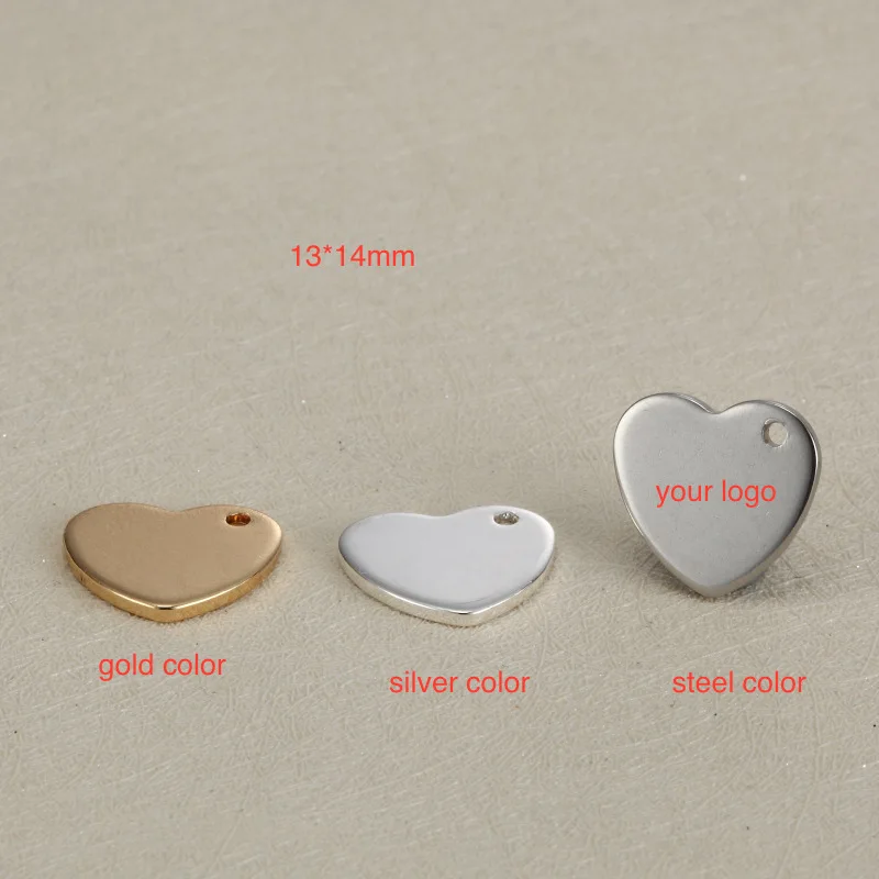 

50pcs/lot 13*14mm Blank Heart Tag Charms Stainless Steel Custom Engrave Your Own Logo at Small Quantity DIY Handmade