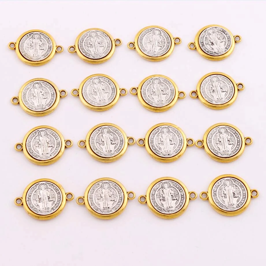 

40pcs 30x22.3mm Zinc Alloy And Saint St Benedict Medal Cross Spacer End Connecor Jewelry DIY L1699