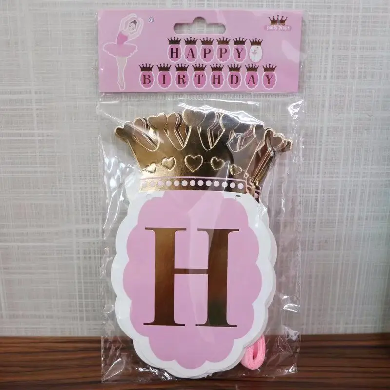 

1PC Crown Ballerina Girl Happy Birthday Pull Flag Party Children Party Party Supplies