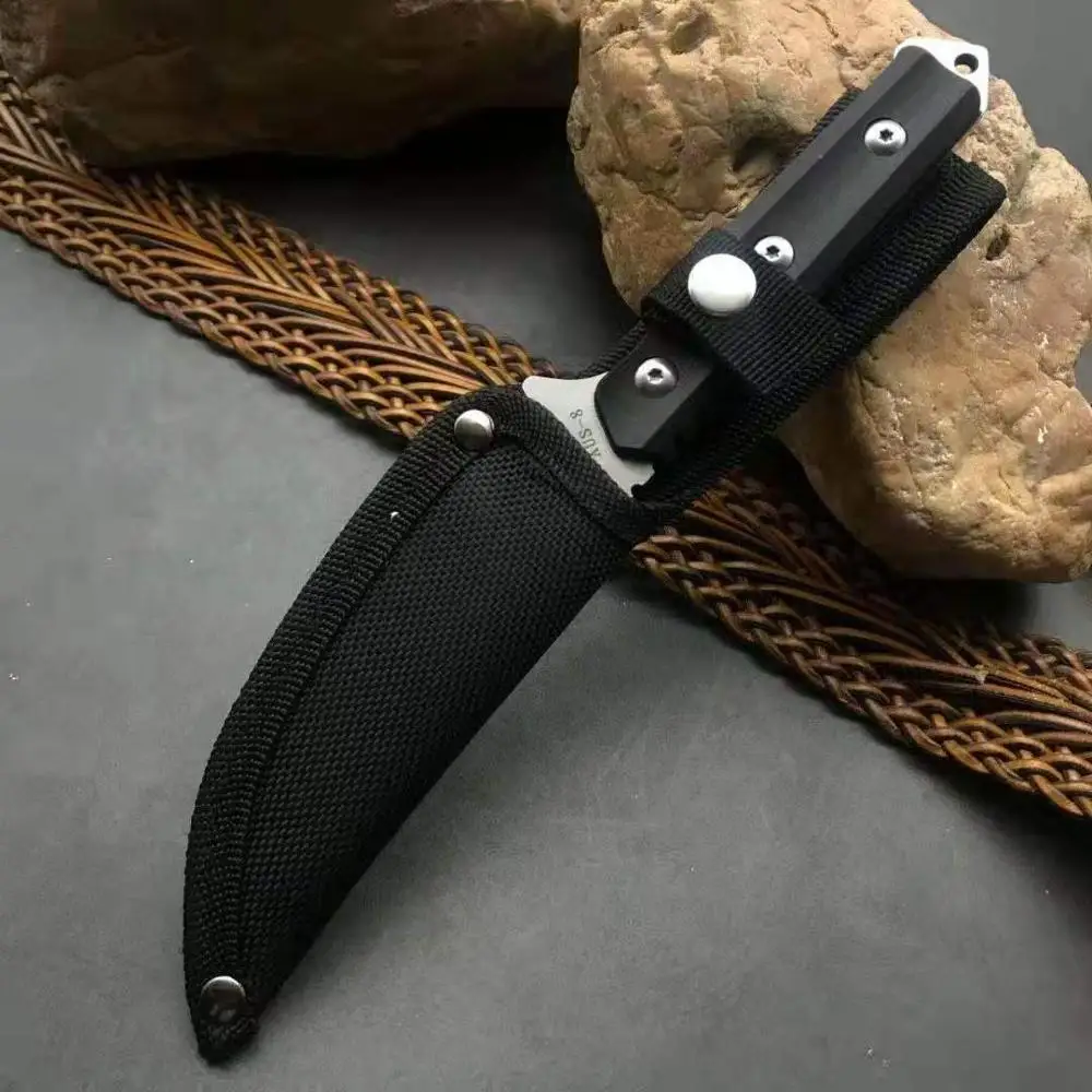 

Mengoing Outdoor Fixed Blade Knife 9Cr15Mov Full Steel Tang, G10 Handle Survival Knives with Nylon Sheath