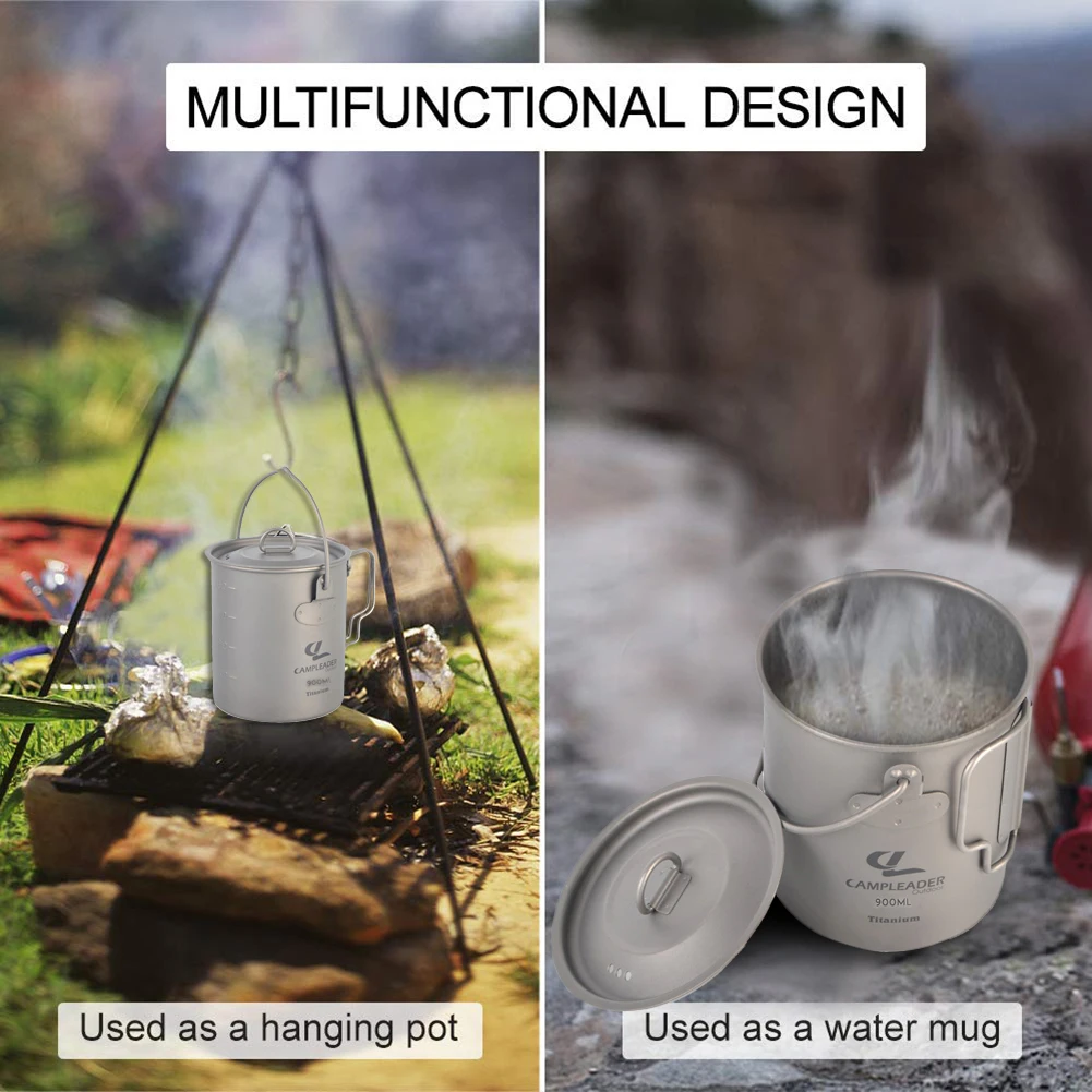 Уличная кастрюля посуда титановая чашка для воды с крышкой складная ручка 900 мл