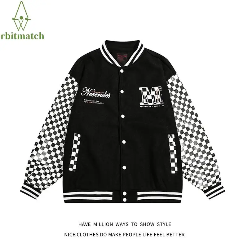 

Autumn Winter Jacket Wome 2022 Plaid Letter M Embroidery Woman Oversize Baseball Bomber Jacket Unisex Man Varsity Coat Stadium