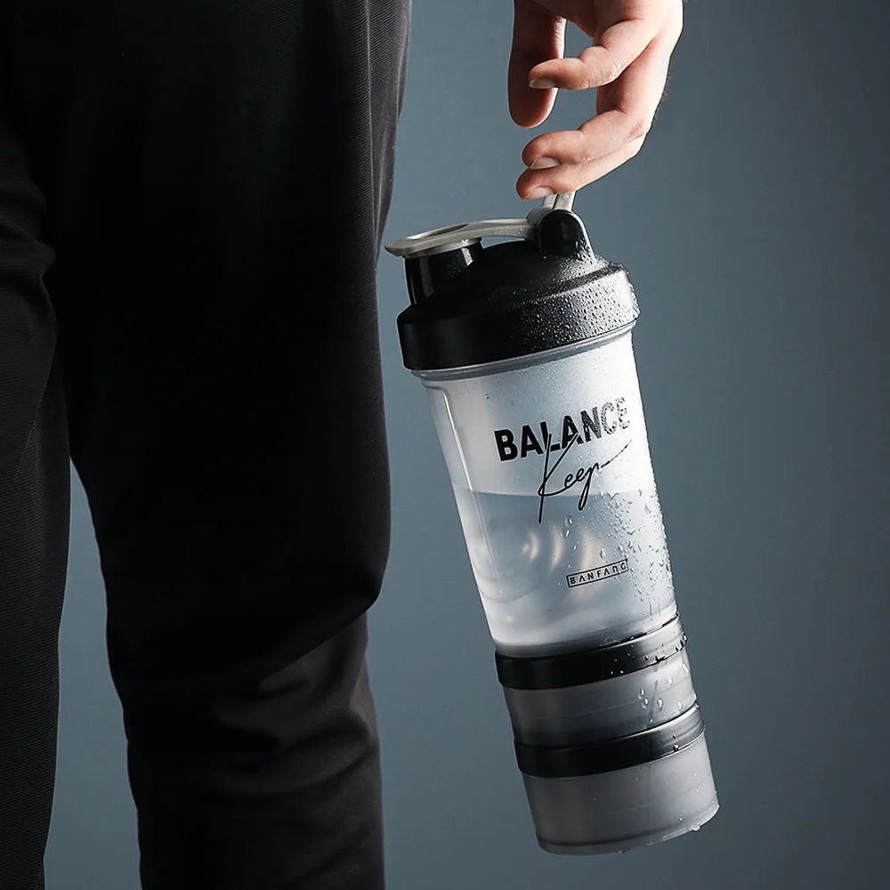 500ML Sports Water Bottles Protein Shaker Milk Mixing Black Portable Outdoor Leakproof Plastic Bottle BPA Free