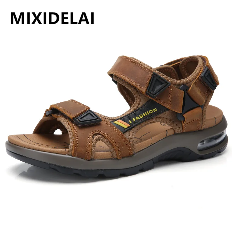 

2022 New Fashion Men's Sandals Summer Soft Beach Flip Flop Comfortable Genuine Leather Sandals Outdoor Men Roman Sandals Size 46