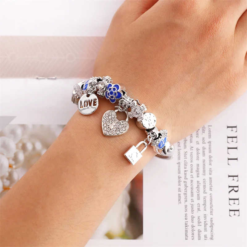 

Creative Stainless Steel Silver Plated Snake Chain Bracelets Women's Fashion Round Acrylic Beads Metal Dangle Banger&Bracelets